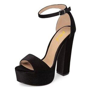 FSJ Black Women Sexy Ankle Strap Platform Sandal Chunky High Heel Open Toe